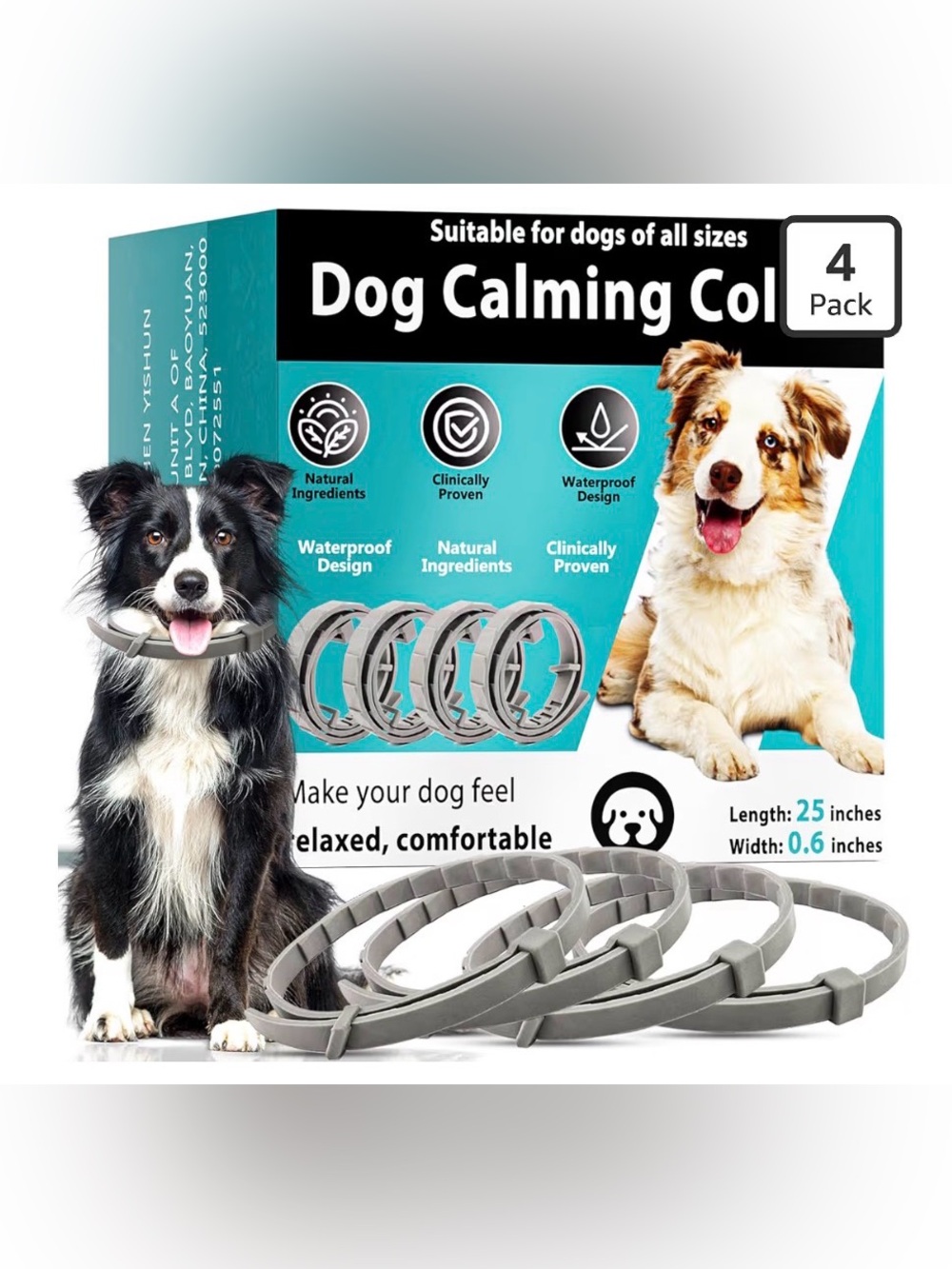 Dog Calming Collar - Gray (4 Pack) New